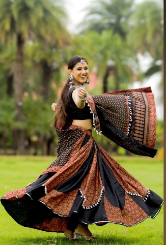 Cotton Printed Lehenga Choli with Gota Kodi Work